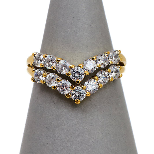 Pre-Owned 14ct Gold CZ 2 Row Wishbone Ring Size M