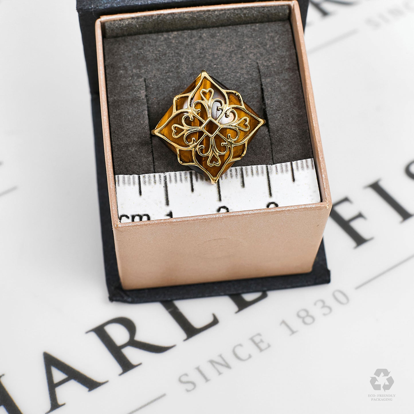 Pre-Owned 9ct Gold Rhombus Shape Tigers Eye Ring Size N