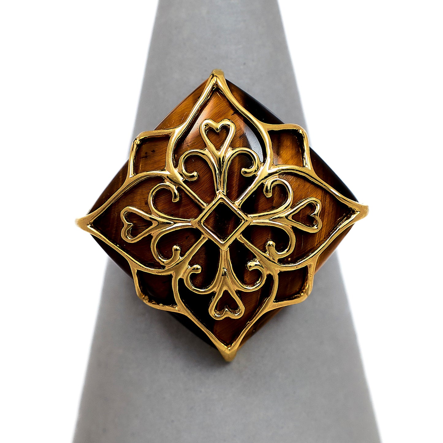 Pre-Owned 9ct Gold Rhombus Shape Tigers Eye Ring Size N