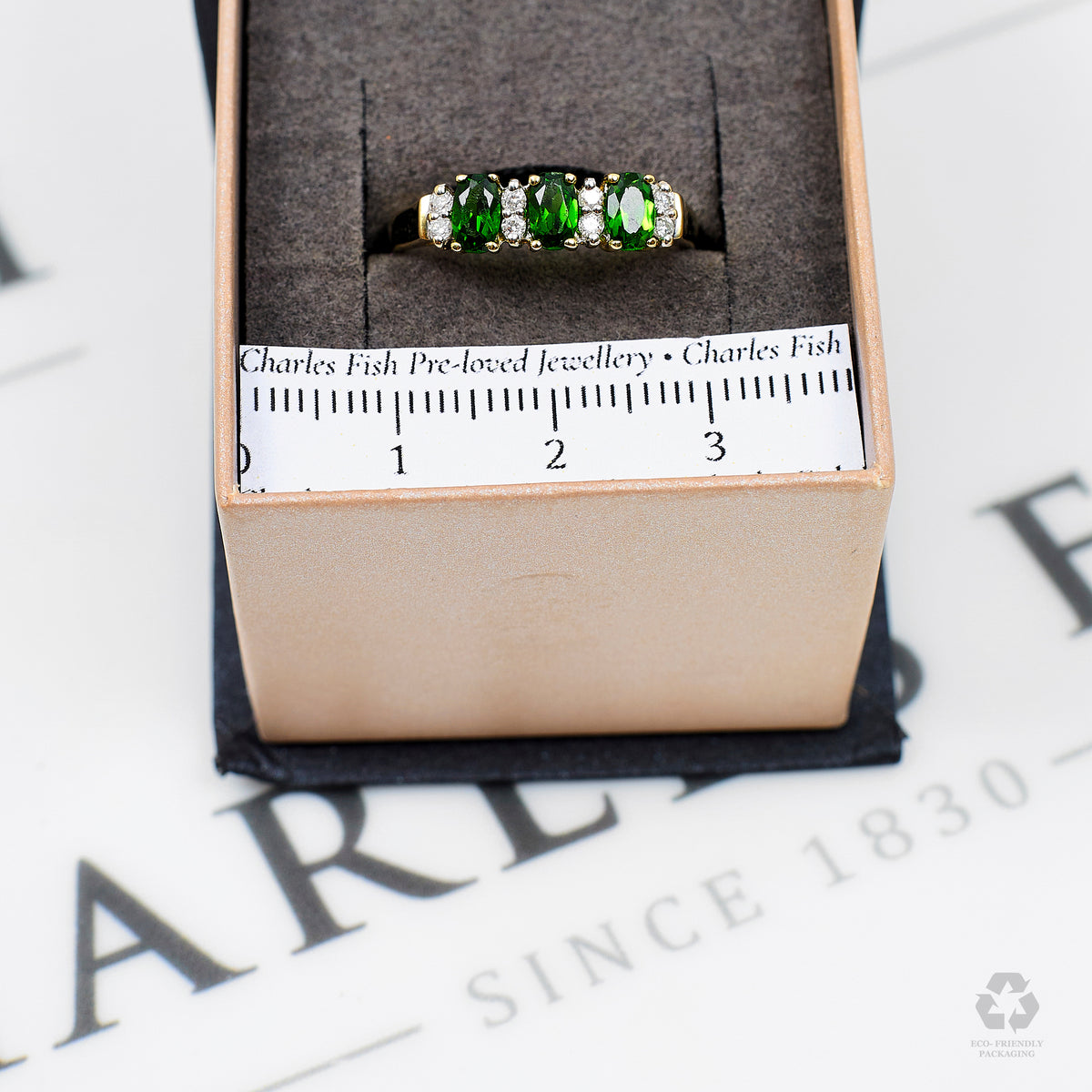 Pre-Owned 9ct Gold Diamond & Chrome Diopside  Ring