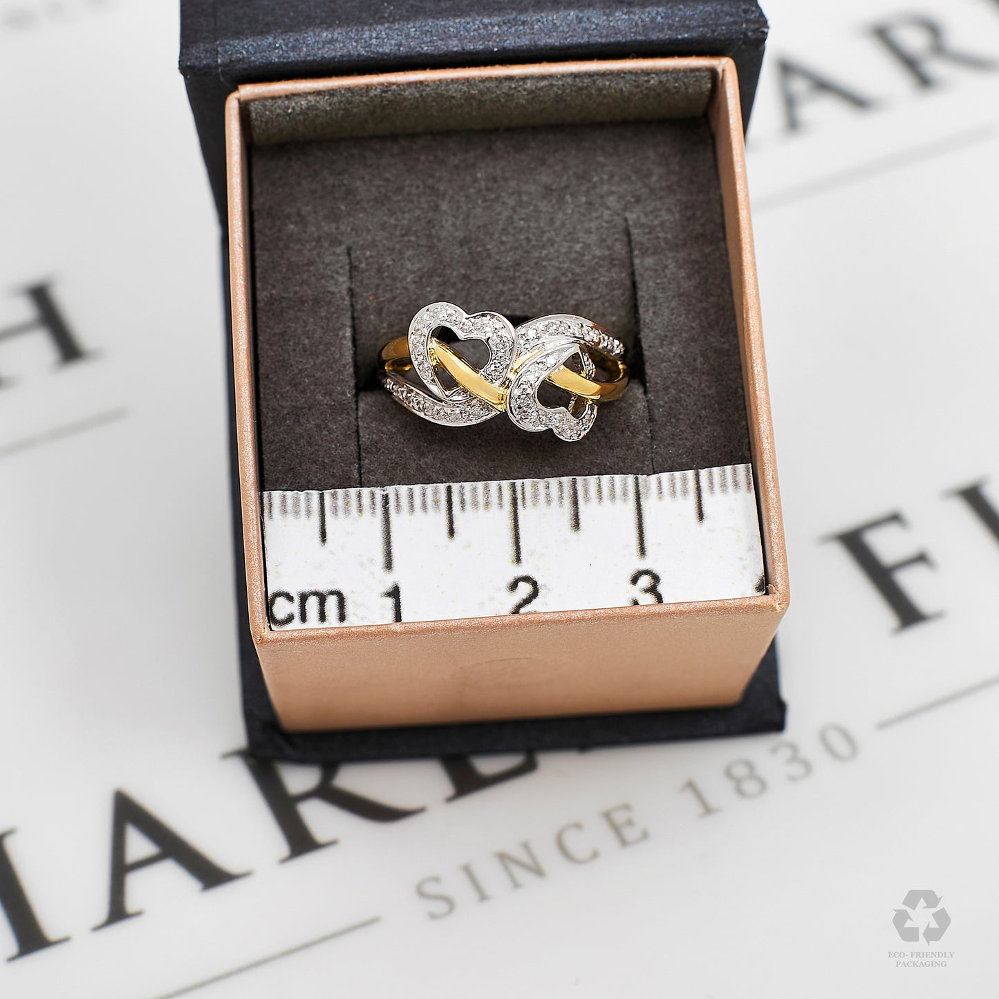 Pre-Owned 9ct Gold Diamond Double Heart Ring Size M.5
