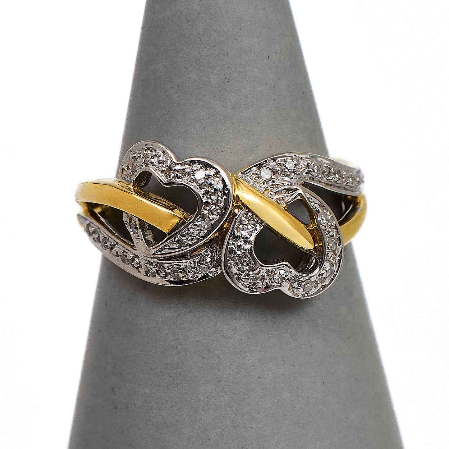Pre-Owned 9ct Gold Diamond Double Heart Ring Size M.5