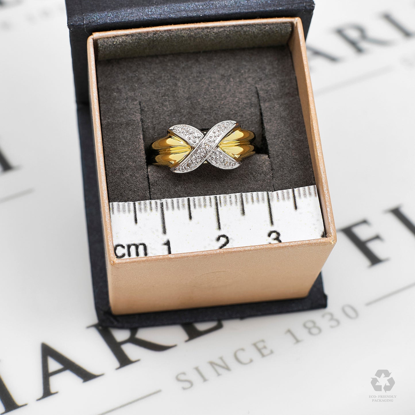 Pre-Owned 9ct Gold Diamond X Design Ring Size P