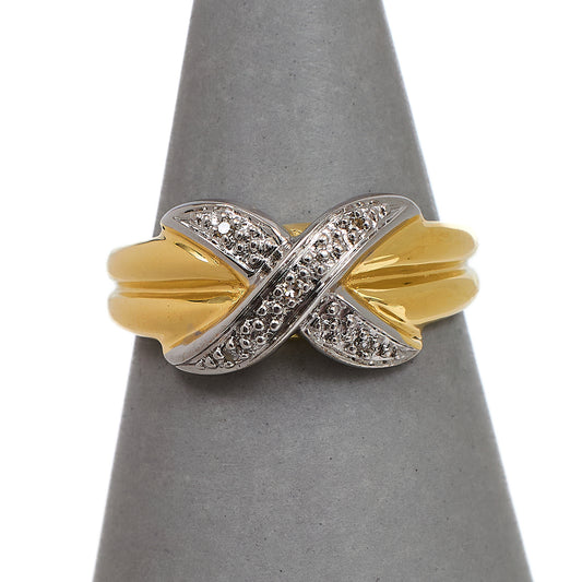 Pre-Owned 9ct Gold Diamond X Design Ring Size P