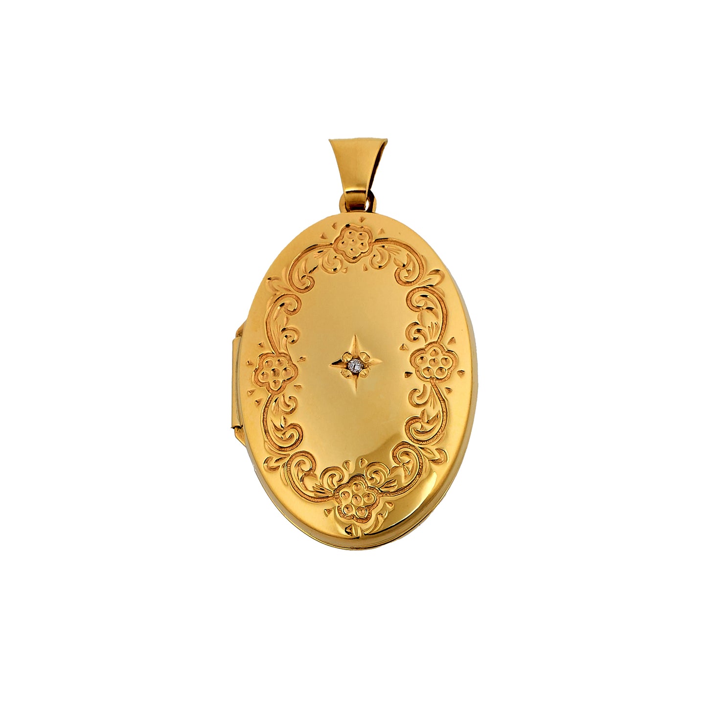 Pre-Owned 9ct Gold Single Diamond Oval Locket Pendant
