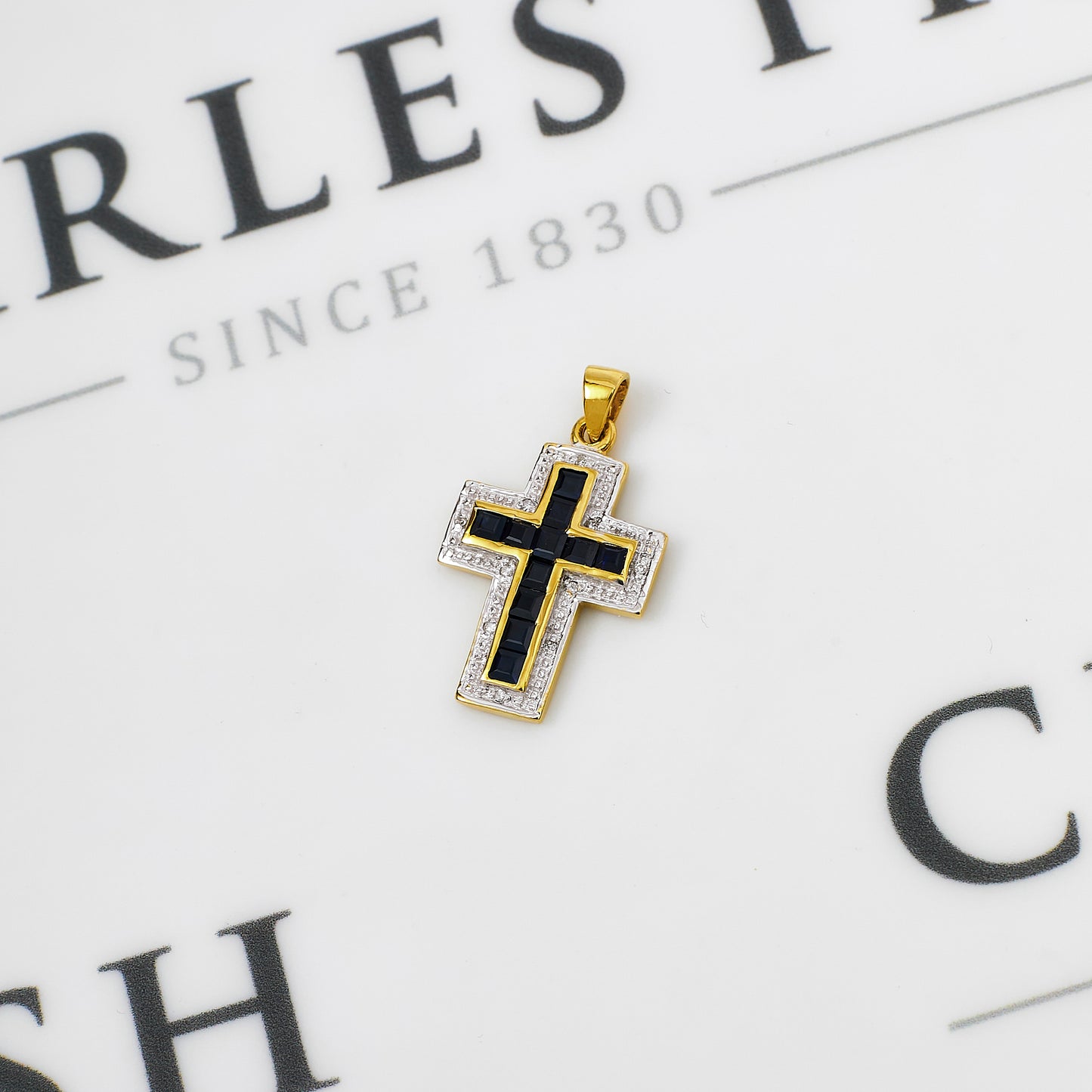 Pre-Owned 9ct Gold Diamond & Sapphire Cross Pendant