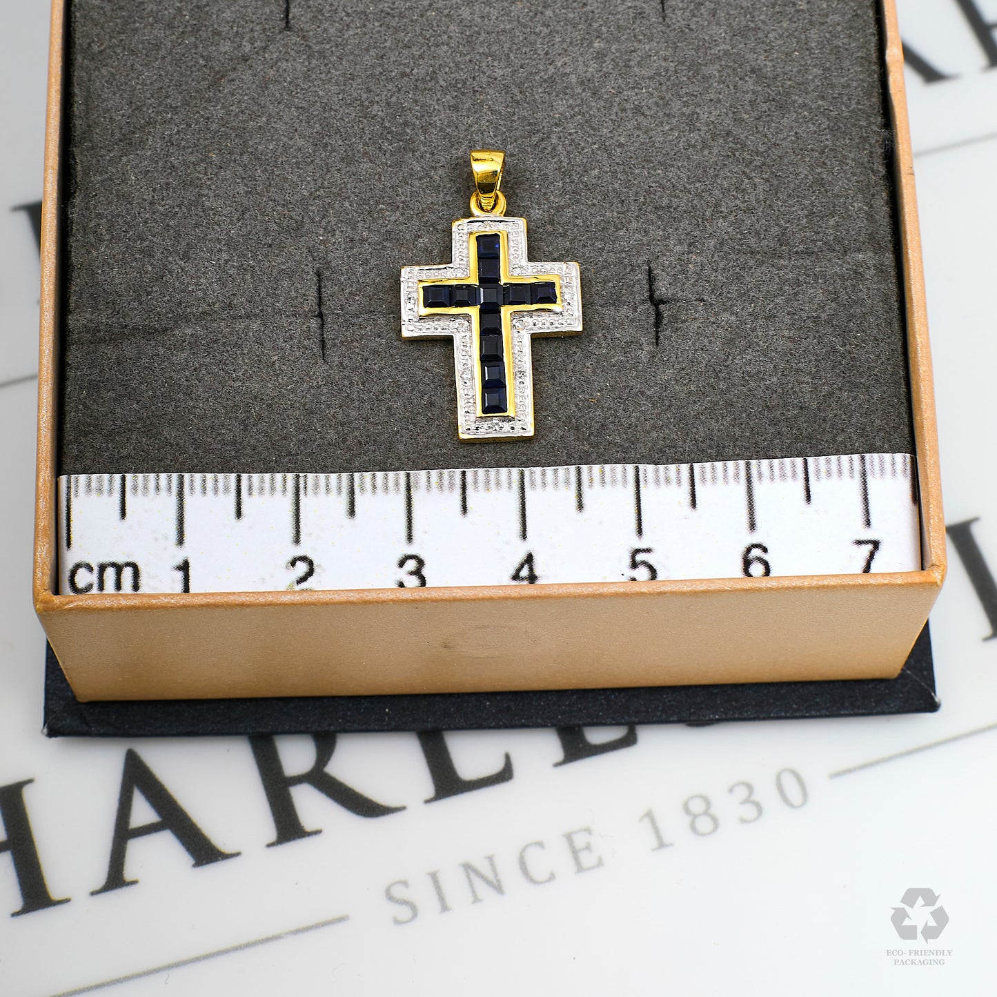Pre-Owned 9ct Gold Diamond & Sapphire Cross Pendant