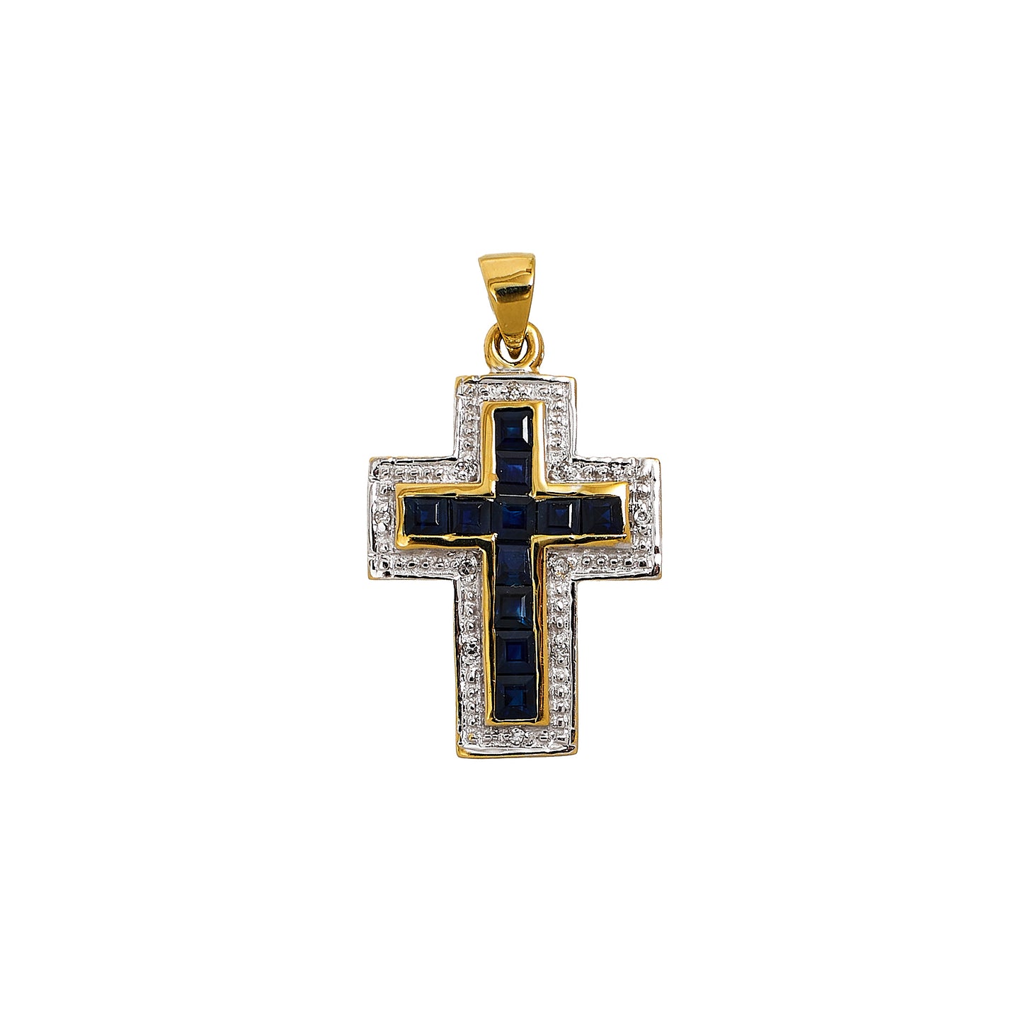 Pre-Owned 9ct Gold Diamond & Sapphire Cross Pendant