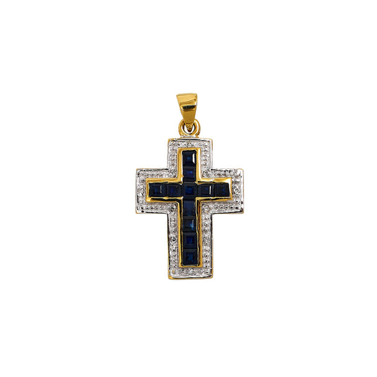 Pre-Owned 9ct Gold Diamond & Sapphire Cross Pendant
