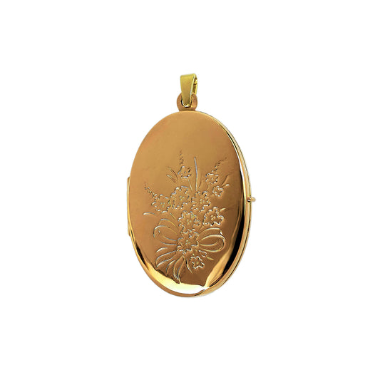 Pre-Owned 9ct Gold Oval Flower Design Locket