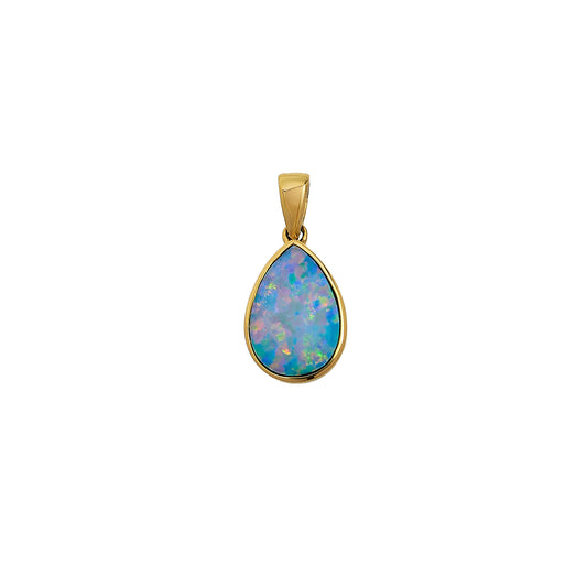 Pre-Owned 9ct Gold Drop Shape Opal Doublet Pendant