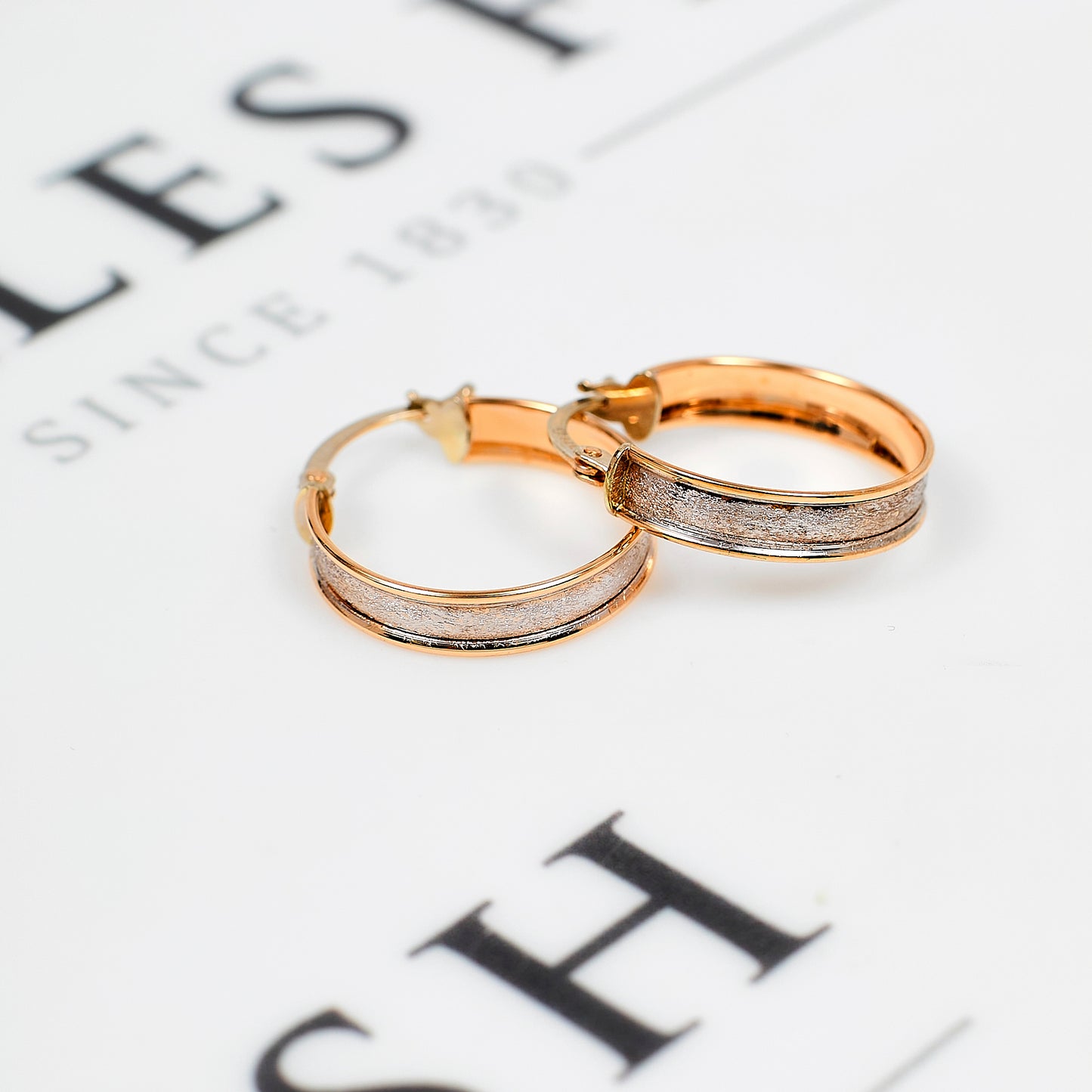 Pre-Owned 9ct Gold 2 Tone Sandblasted Creole Hoop Earrings