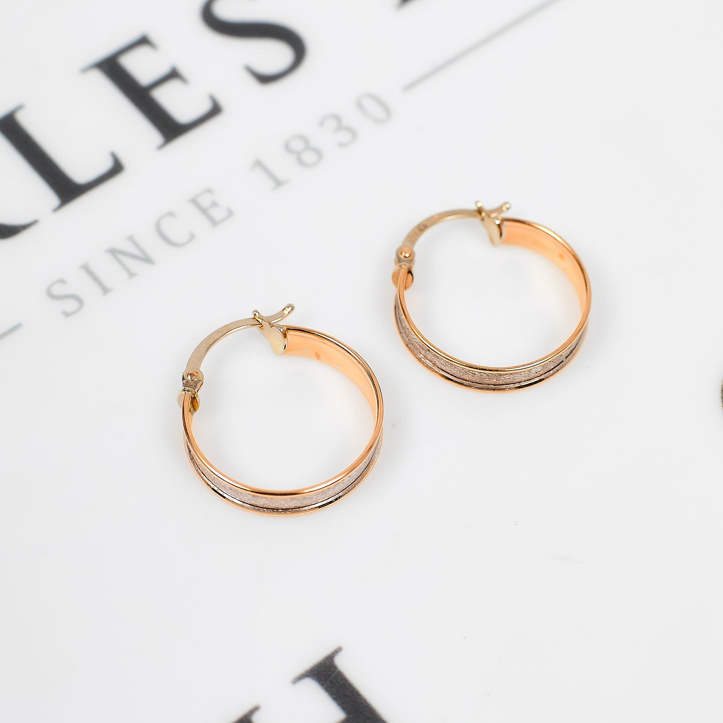 Pre-Owned 9ct Gold 2 Tone Sandblasted Creole Hoop Earrings