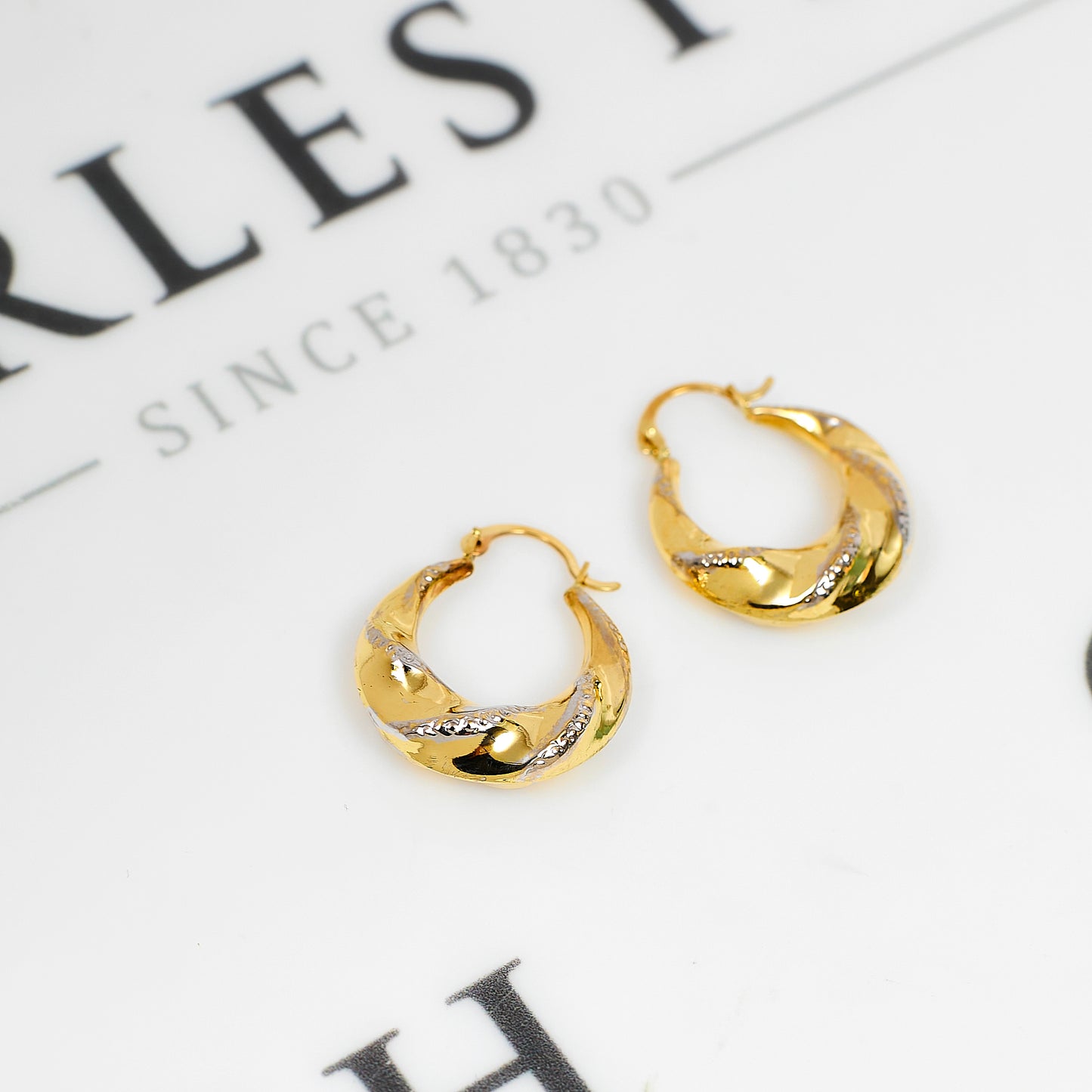 Pre-Owned 9ct Gold 2 Tone Creole Hoop Earrings
