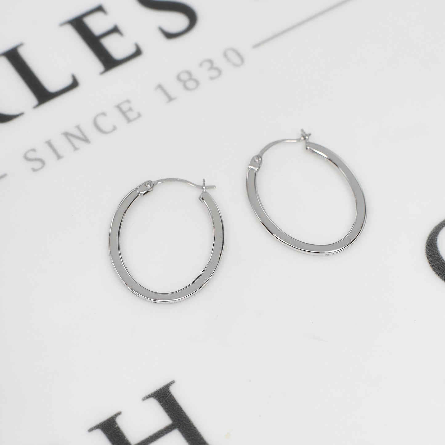 Pre-Owned 9ct White Gold Oval Creole Hoop Earrings