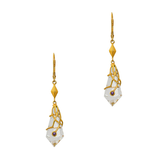 Pre-Owned 9ct Gold Crystal Drop Earrings