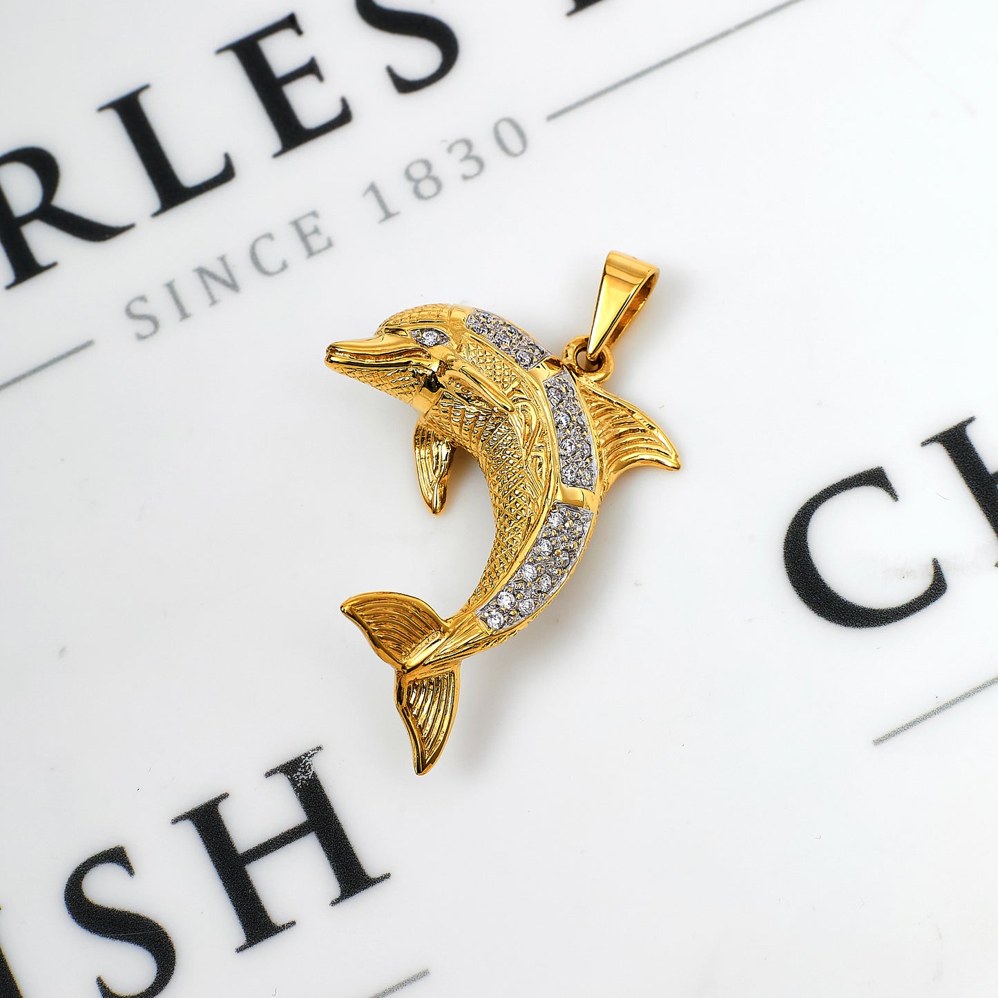 Pre-Owned 9ct Gold CZ Dolphin Pendant