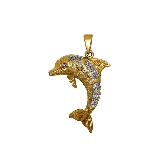 Pre-Owned 9ct Gold CZ Dolphin Pendant