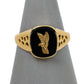 Pre-Owned 9ct Gold Mens Oval Onyx Eagle Signet Ring Size X