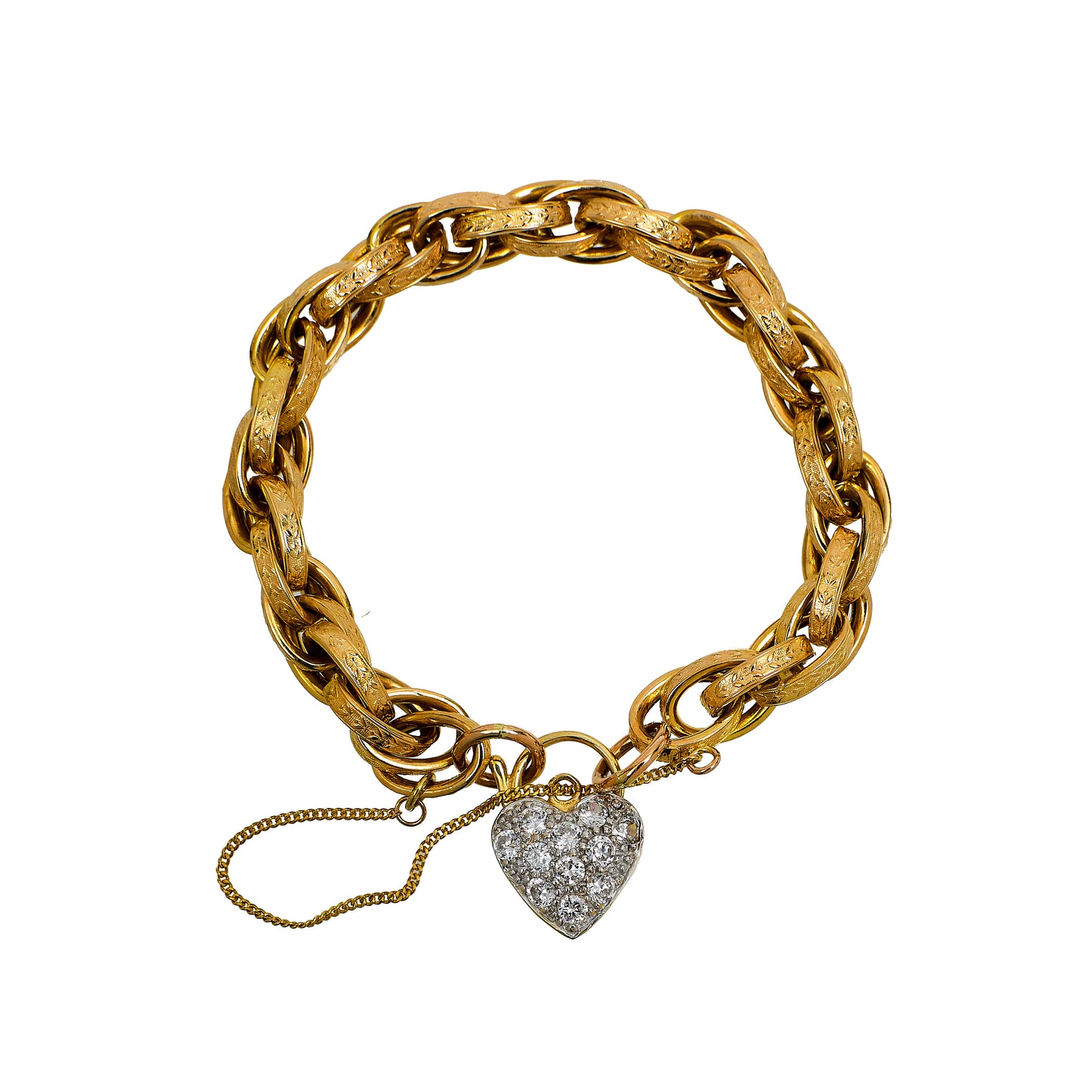 Pre-Owned 9ct Gold Prince Of Wales Bracelet & Heart Padlock