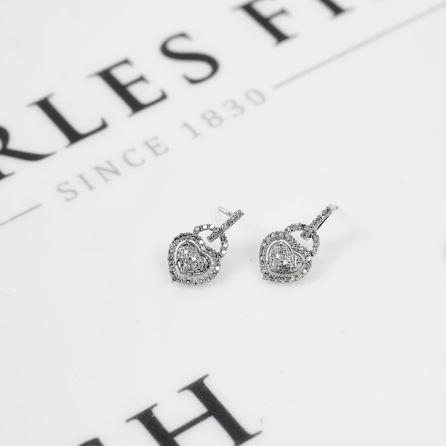 Pre-Owned 9ct White Gold Diamond Heart Stud Earrings