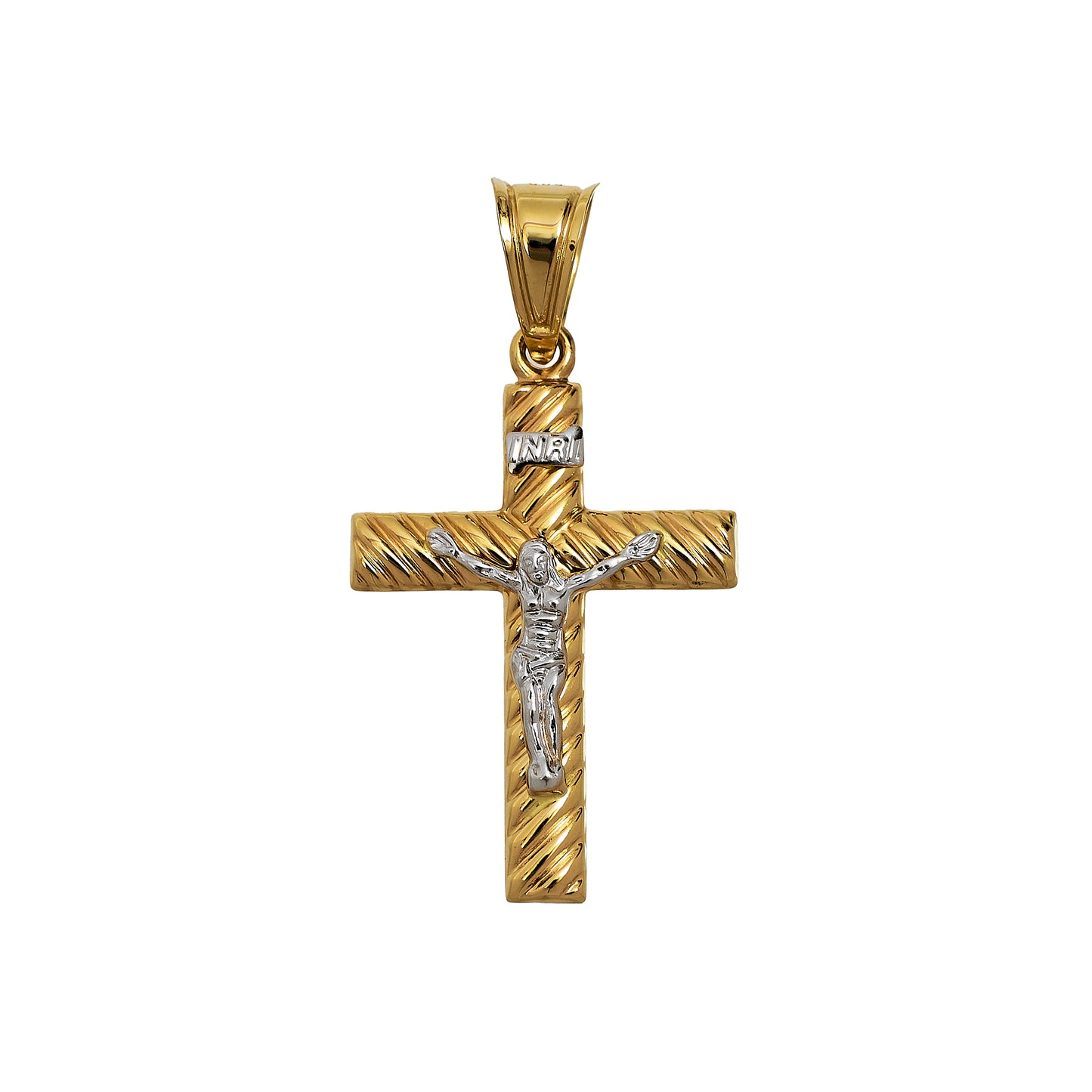 Pre-Owned 14ct Gold 2 Tone Hollow Crucifix Pendant
