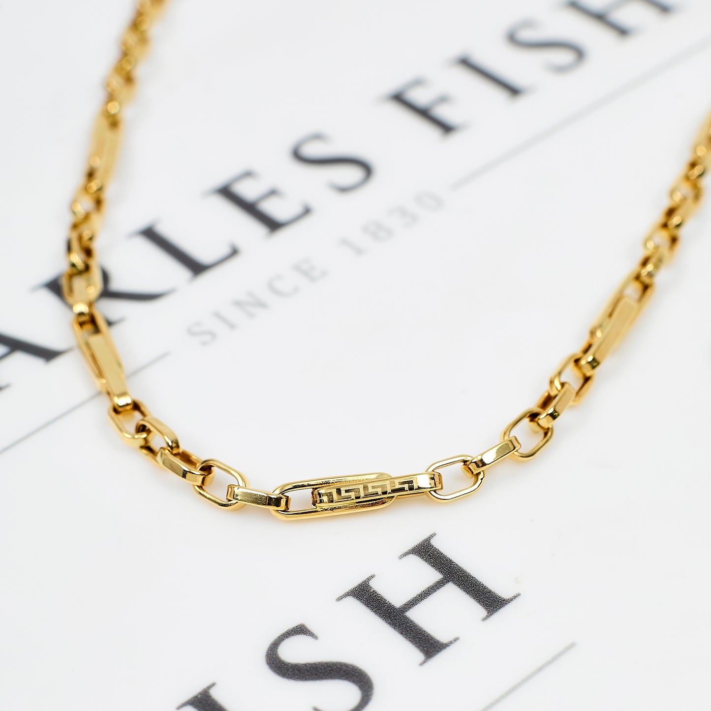 Pre-Owned 14ct Gold Paperchain Link Greek Key Necklace