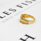 Pre-Owned 14ct Gold CZ Watch Link Design Ring Size O