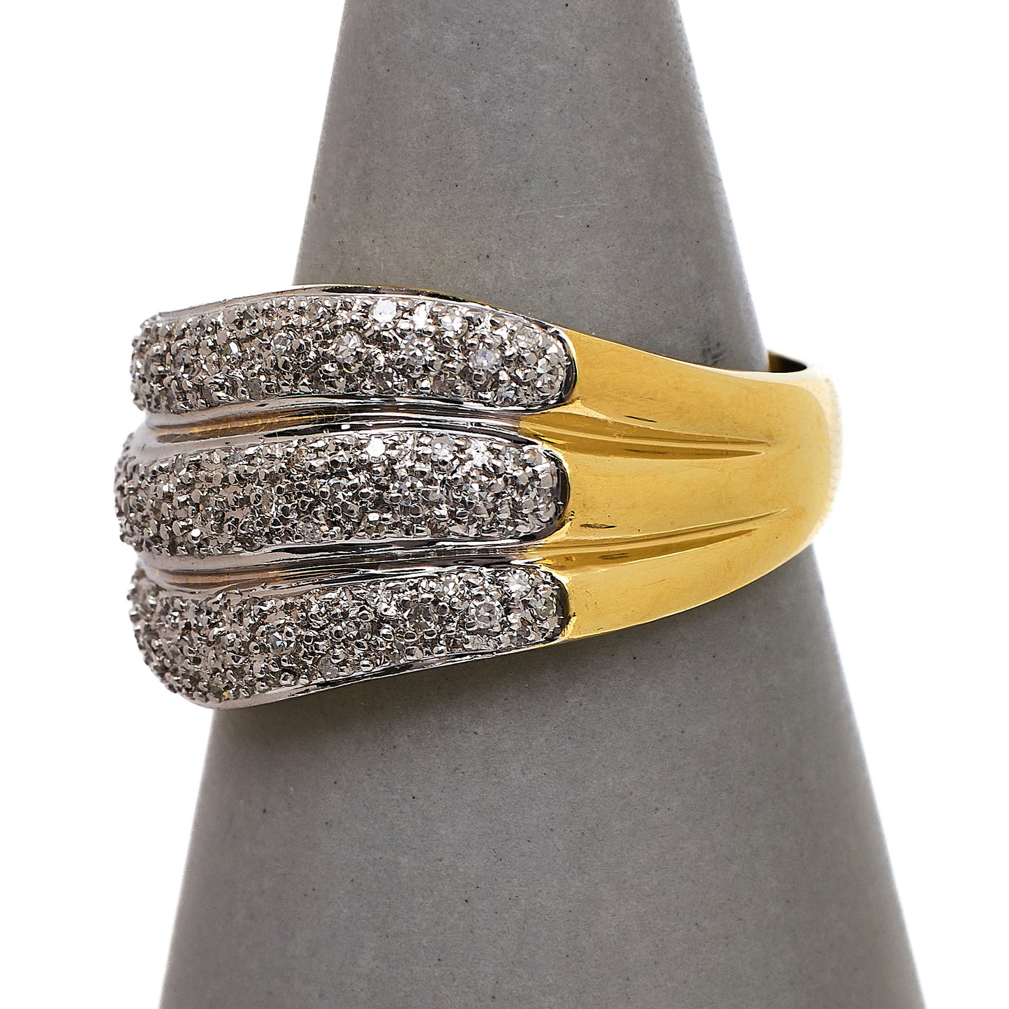 Pre-Owned 9ct Gold Diamond 3 Row Wave Design Ring Size U