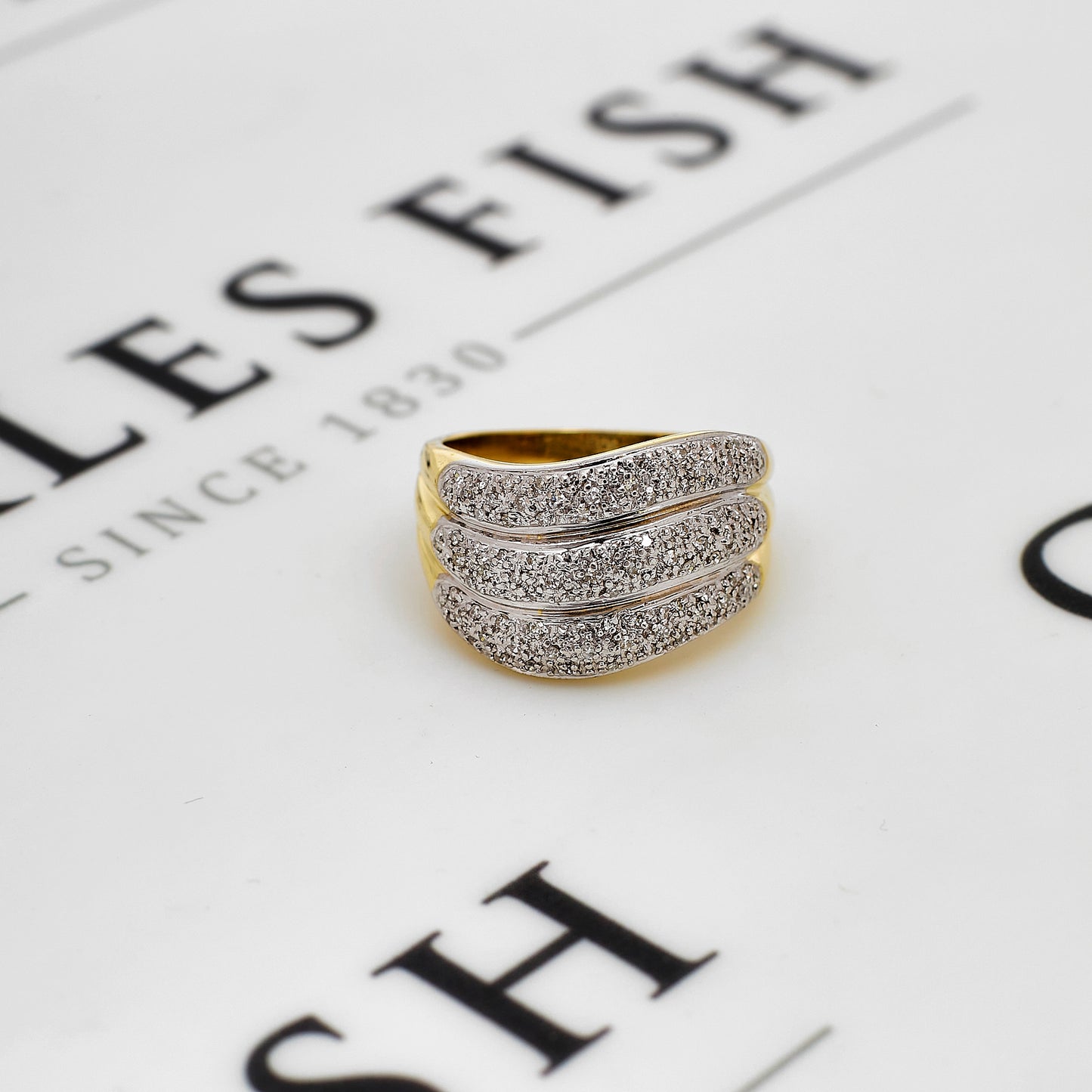 Pre-Owned 9ct Gold Diamond 3 Row Wave Design Ring Size U