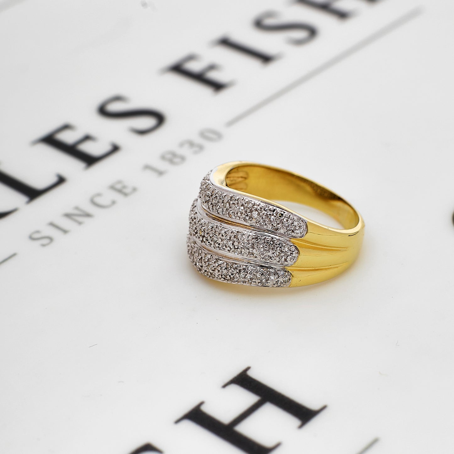 Pre-Owned 9ct Gold Diamond 3 Row Wave Design Ring Size U