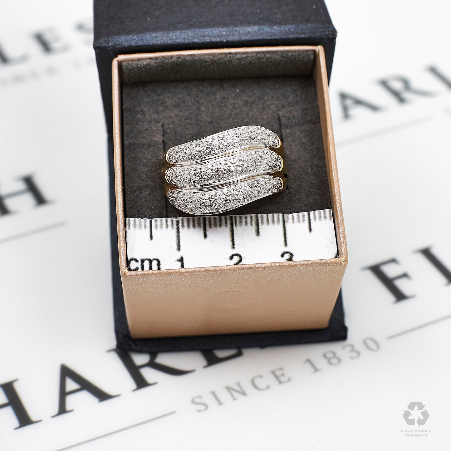 Pre-Owned 9ct Gold Diamond 3 Row Wave Design Ring Size U