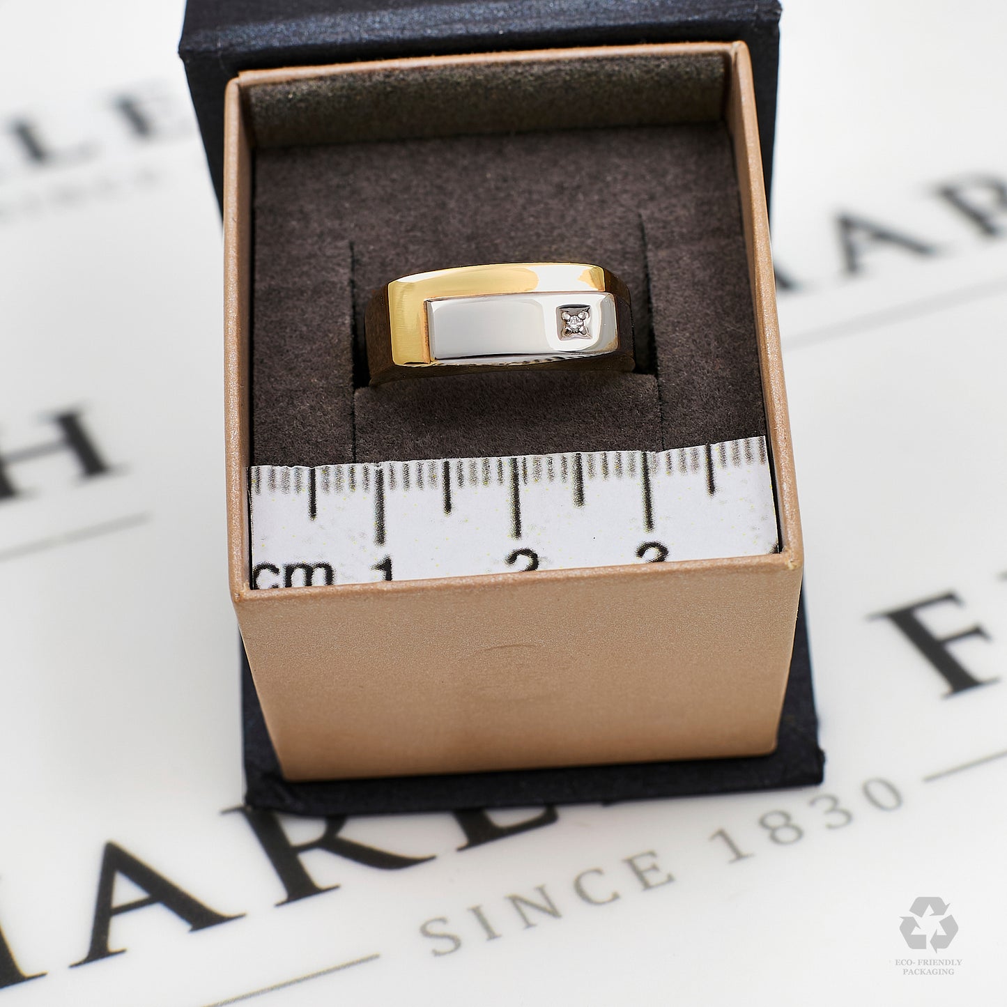 Pre-Owned 9ct Gold 2 Tone Diamond Signet Ring Size Q.5