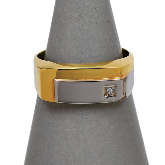 Pre-Owned 9ct Gold 2 Tone Diamond Signet Ring Size Q.5