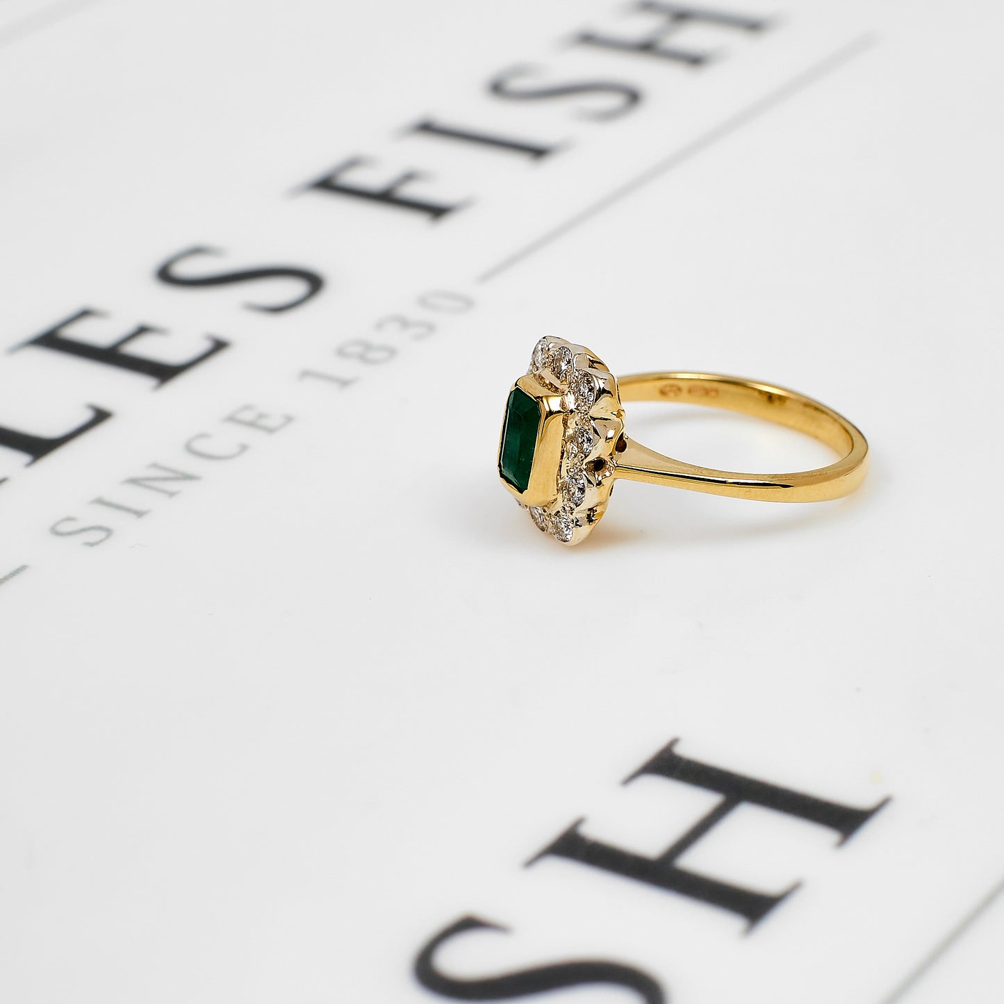 Pre-Owned 9ct Gold Emerald & Diamond Cluster Ring Size L