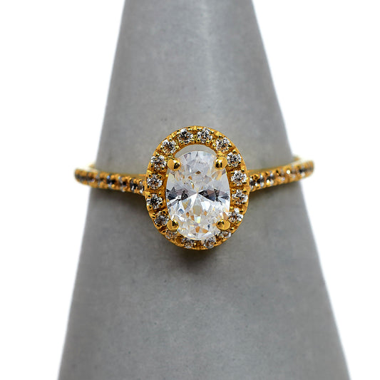Pre-Owned 18ct Gold CZ Oval Cluster & CZ Sides Ring Size N.5