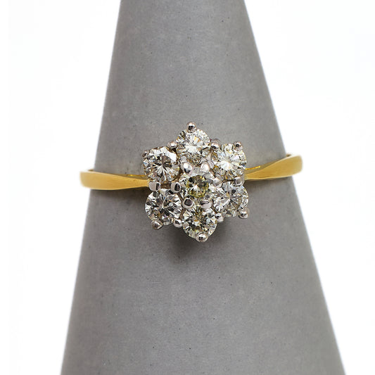 Pre-Owned 18ct Gold 7 Diamond Cluster Ring Size P