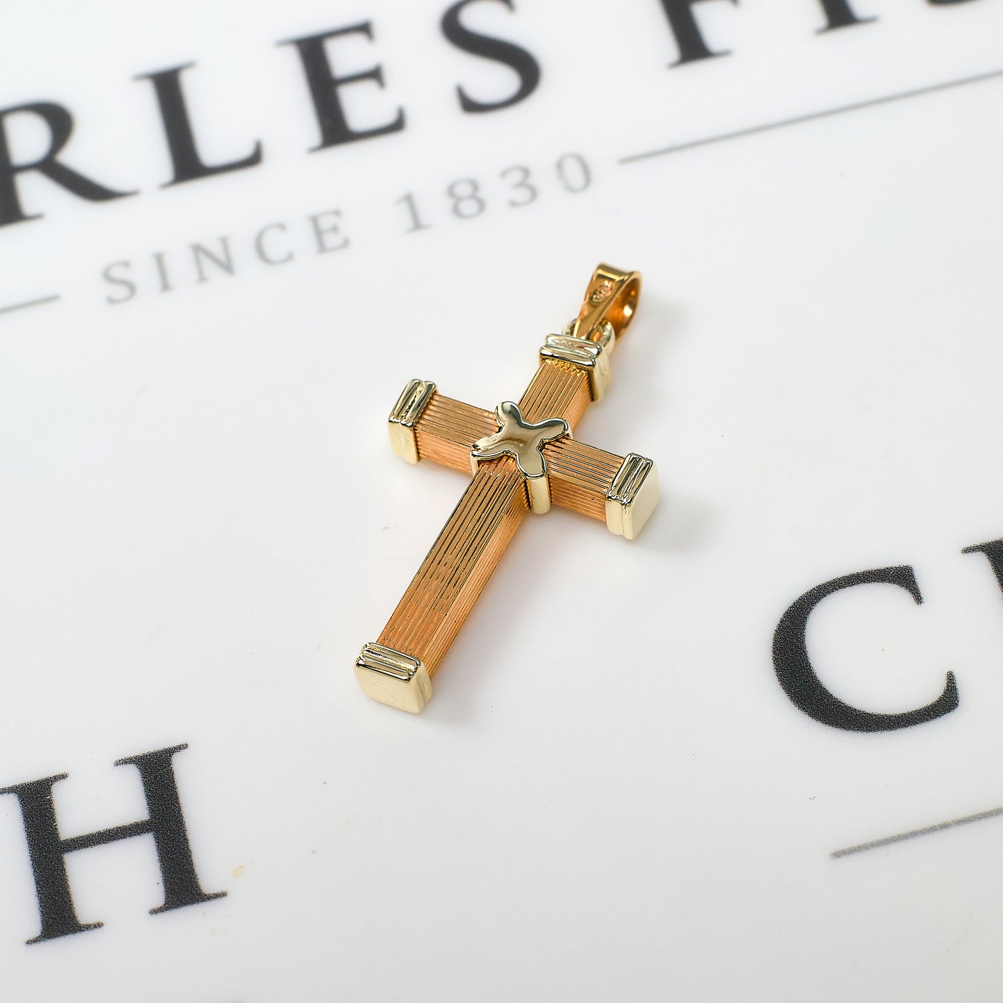 Pre-Owned 9ct Gold 2 Cross Pendant Grooved