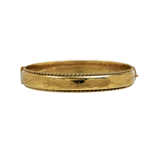 Pre-Owned 9ct Gold Patterned Hinged Bangle