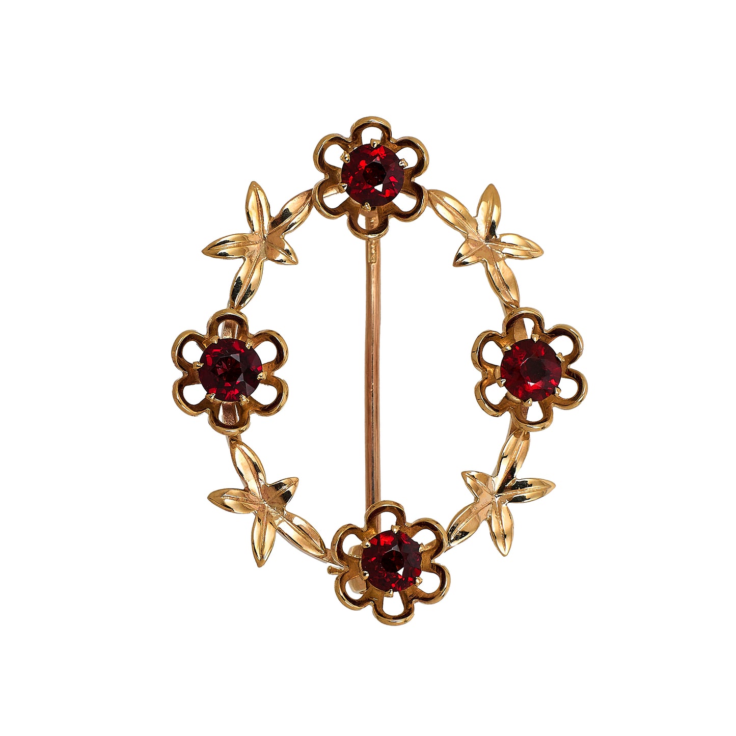 Pre-Owned 9ct Gold & Garnet 4 Flower Circle Brooch