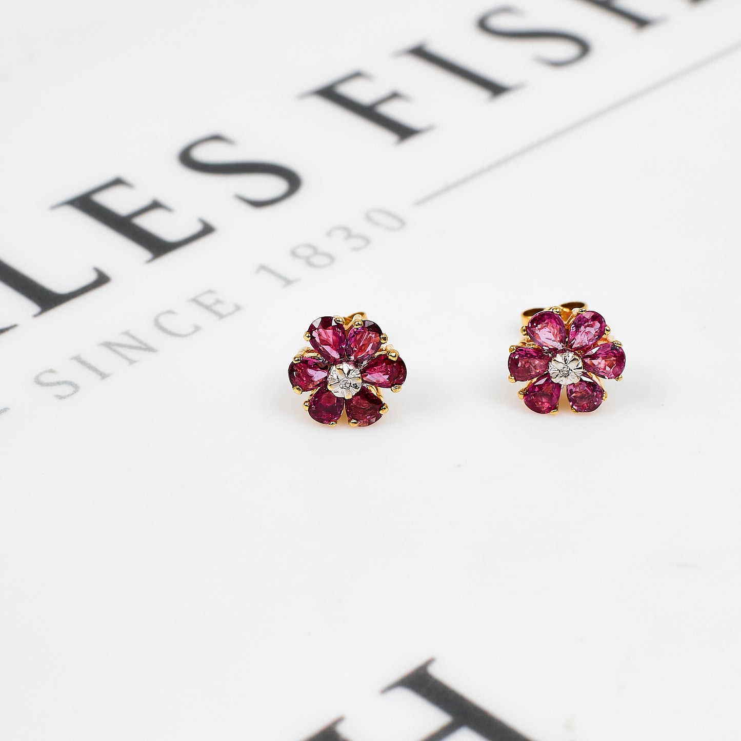 Pre-Owned 9ct Gold Diamond & Sapphire Flower Stud Earrings