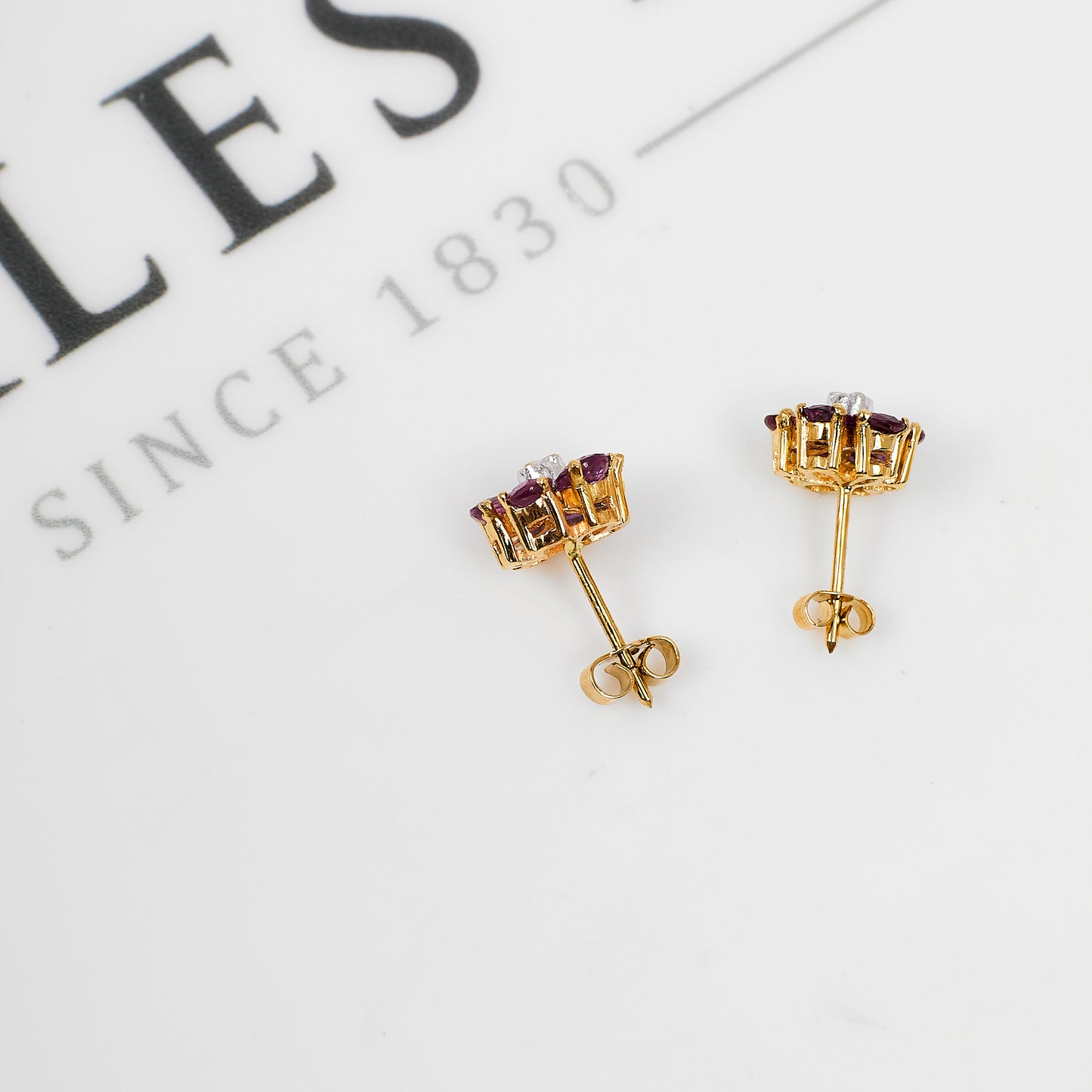 Pre-Owned 9ct Gold Diamond & Sapphire Flower Stud Earrings