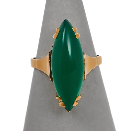Pre-Owned 14ct Pointed Ellipse Cabochon Green Agate Ring