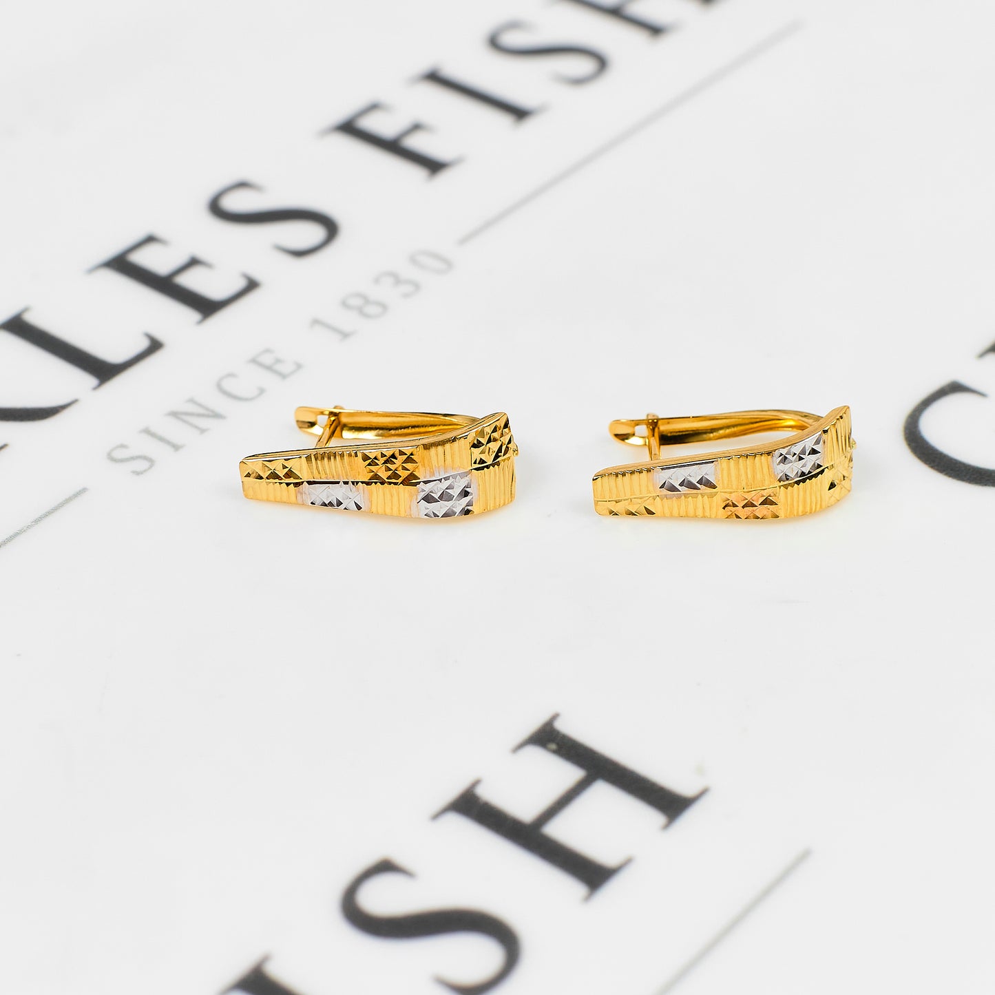 Pre-Owned 18ct Gold Tricolor Patterned Hinged Earrings