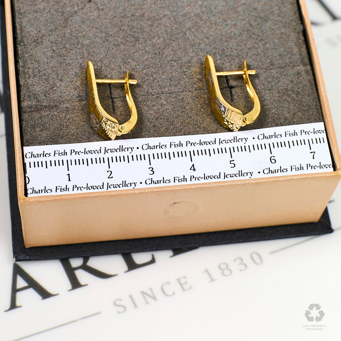Pre-Owned 18ct Gold Tricolor Patterned Hinged Earrings