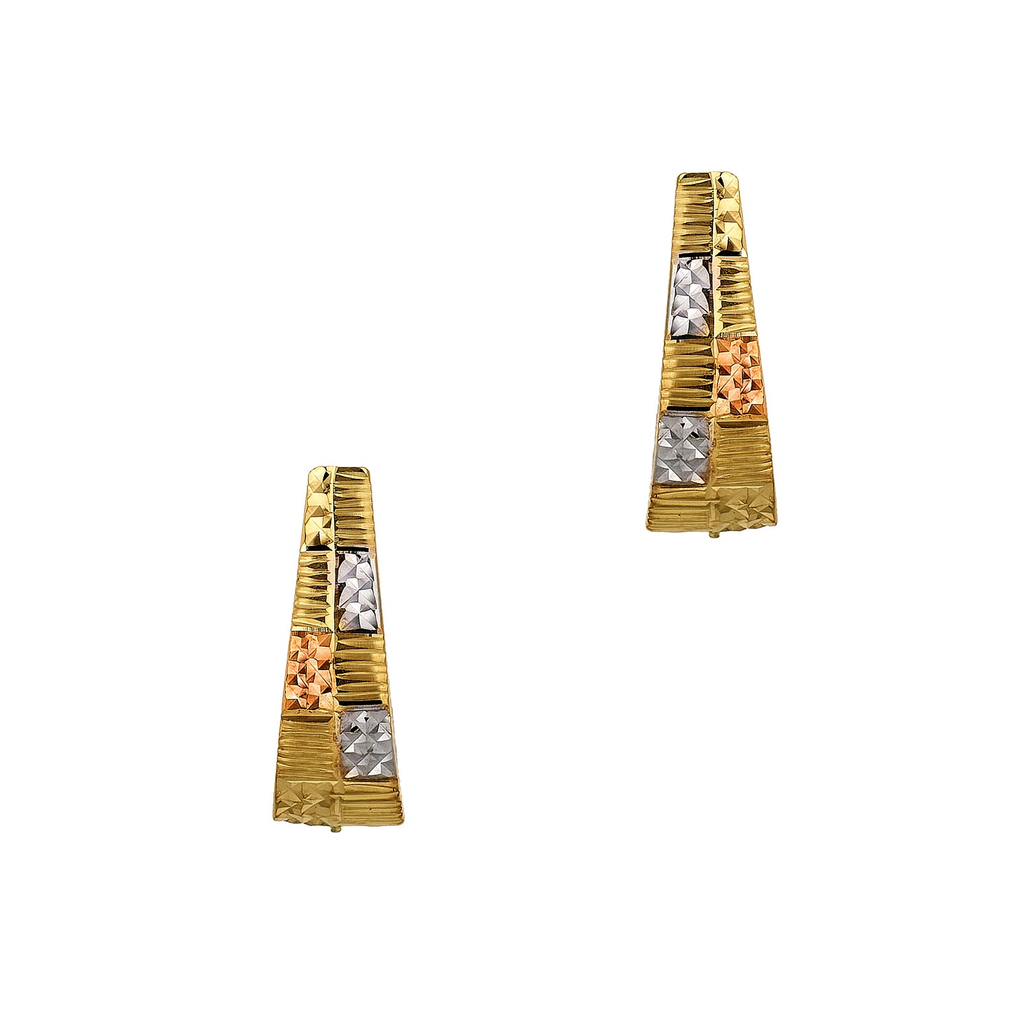 Pre-Owned 18ct Gold Tricolor Patterned Hinged Earrings