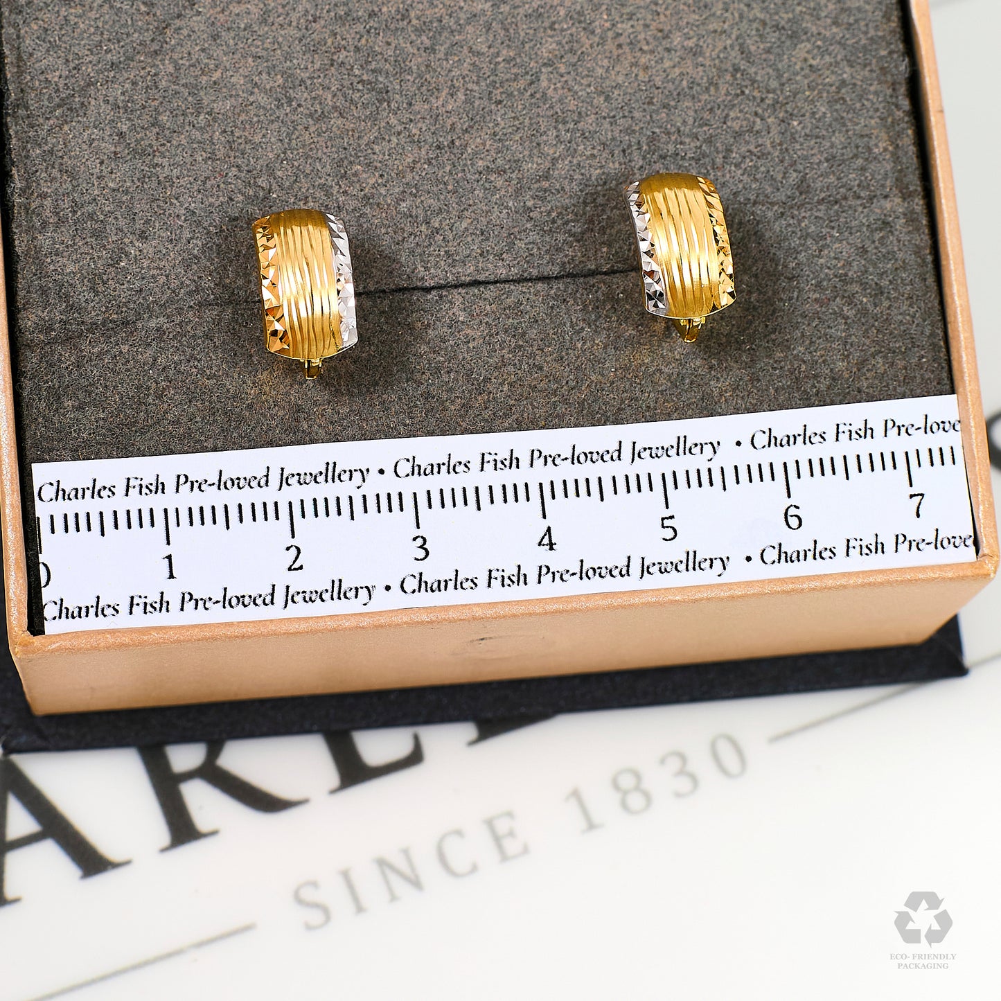 Pre-Owned 18ct Gold Tricolor Patterned Hinged Earrings