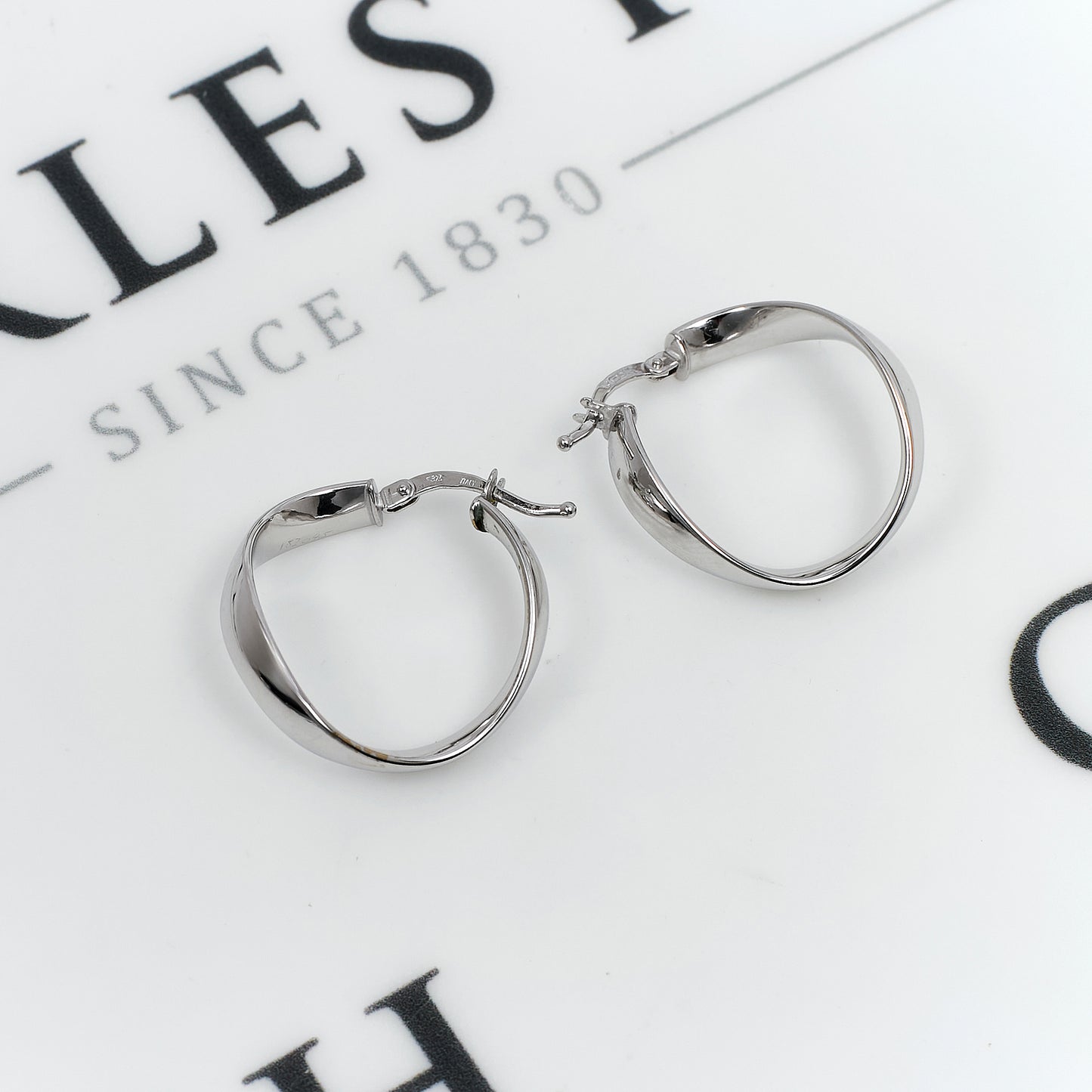 Pre-Owned 9ct White Gold Wavy Creole Hoop Earrings