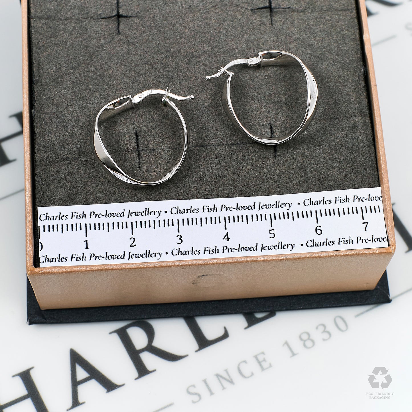 Pre-Owned 9ct White Gold Wavy Creole Hoop Earrings