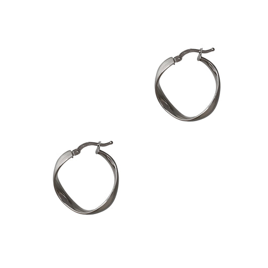 Pre-Owned 9ct White Gold Wavy Creole Hoop Earrings